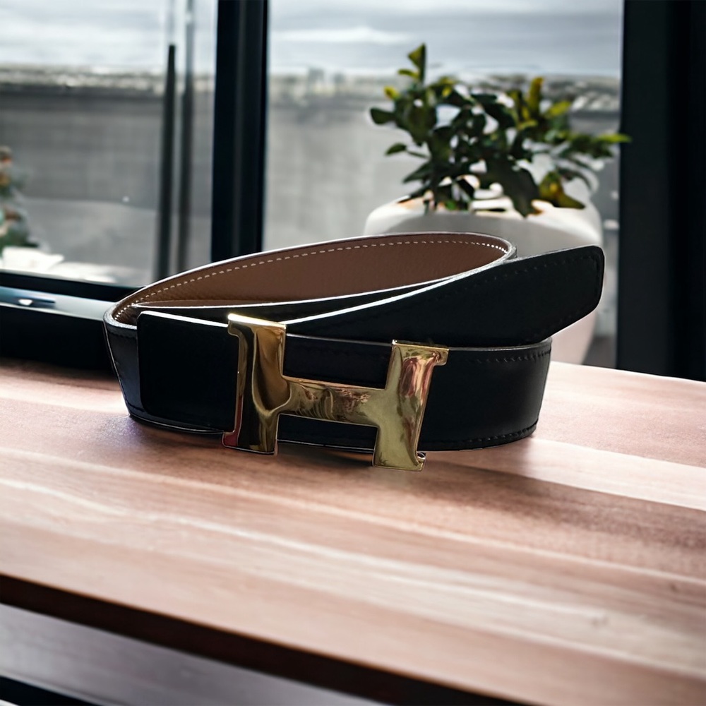 HERMES H Logo Constance Reversible Buckle Belt Leather